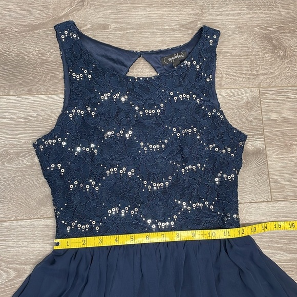 NWT Speechless Navy Cocktail Dress Lace Sequin Cutout Back Detail Chiffon 3 - Picture 10 of 16